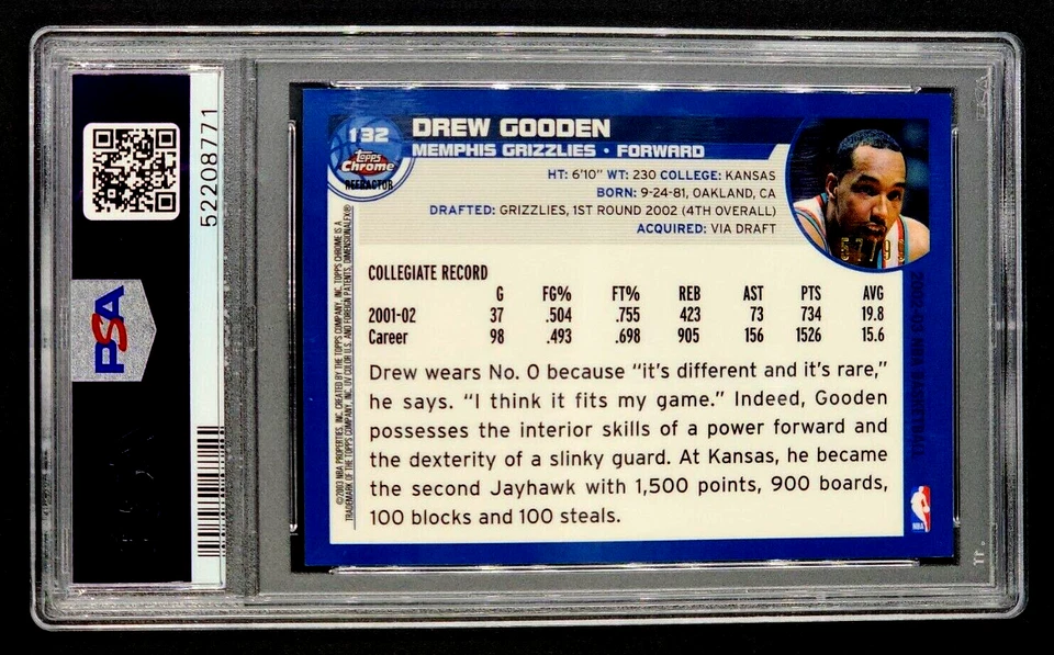 Topps 2002 cromo negro refractor 132 Drew Gooden radiocontrol novato/99 PSA 9 como nuevo POP 4 Foto 2 de 4