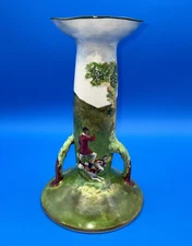 ROYAL DOULTON ENGLAND FOX HUNT HUNTSMAN HOUNDS HORSES CANDLE STAND, early 1930's