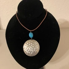 Silpada Sterling Silver Turquoise Leather Cord Medallion Necklace 17” Boho