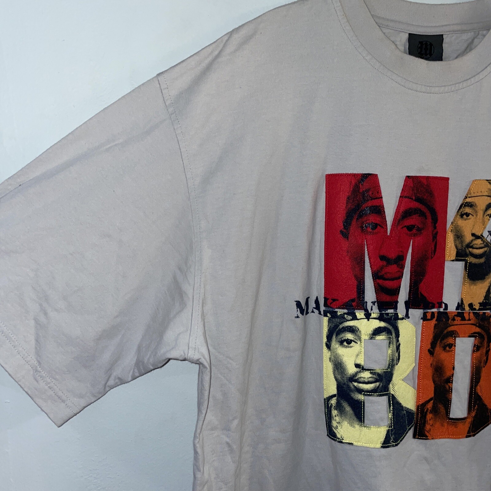 FILA Camicia ricamata in feltro Makaveli marca Tupac taglia XL vintage t shirt rap braccio della morte