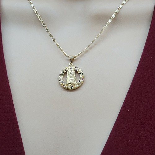 14K Gold Plated Our Lady of Guadalupe Multicolor CZ Pendant Necklace ...
