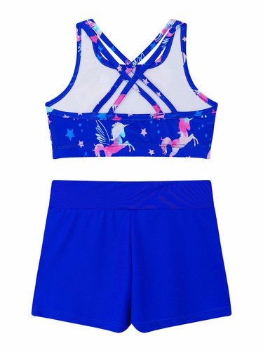 Girls Print Athletic Tankini Set Sport Crop Top with Swim Short Bathing Suits - Picture 121 of 143