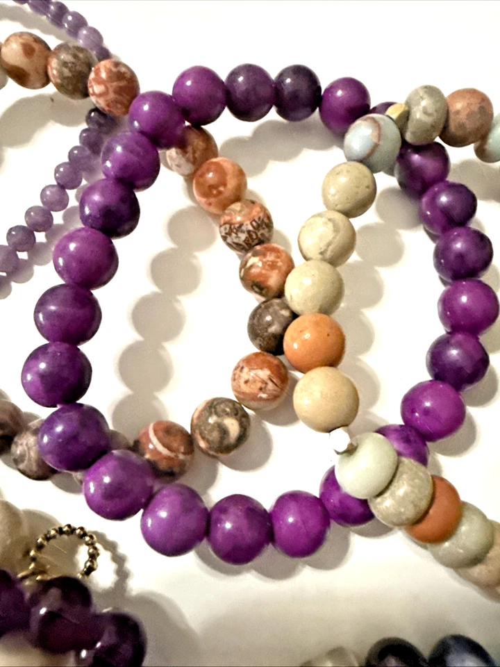 Pulseras Boho Vidrio Piedra Ágatas Cuarzo Lepidolita Lava Elastizado Cuentas Lote de 12 Foto 4 de 4
