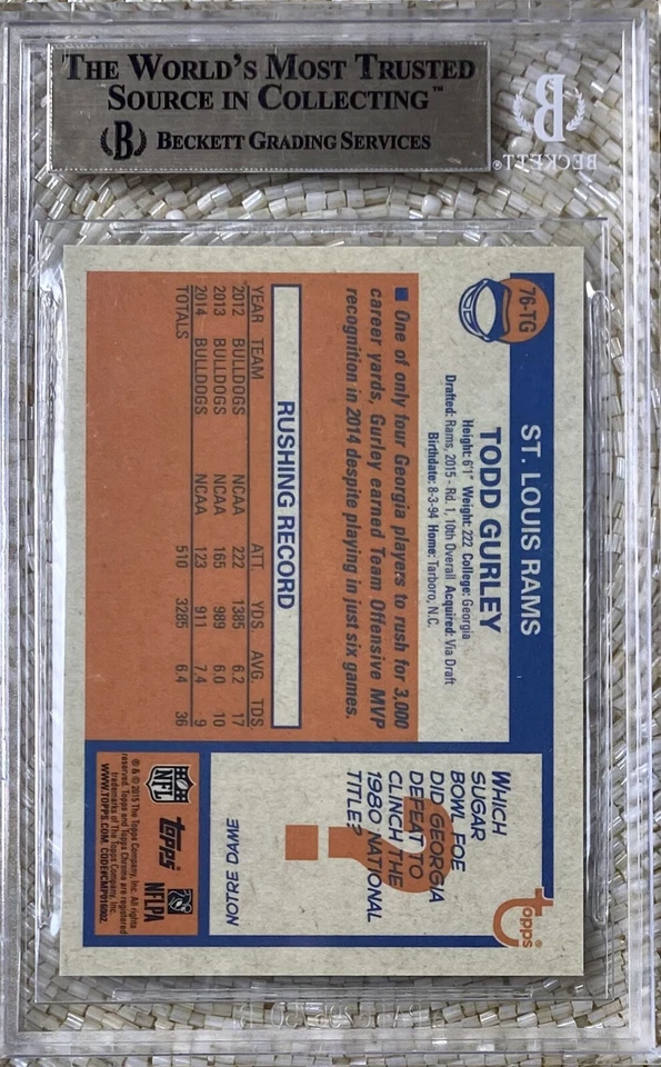 2015 TOPPS CHROME 1976 PULSAR REFRACTOR /50 TODD GURLEY RC BGS 9.5 - Image 2 of 2