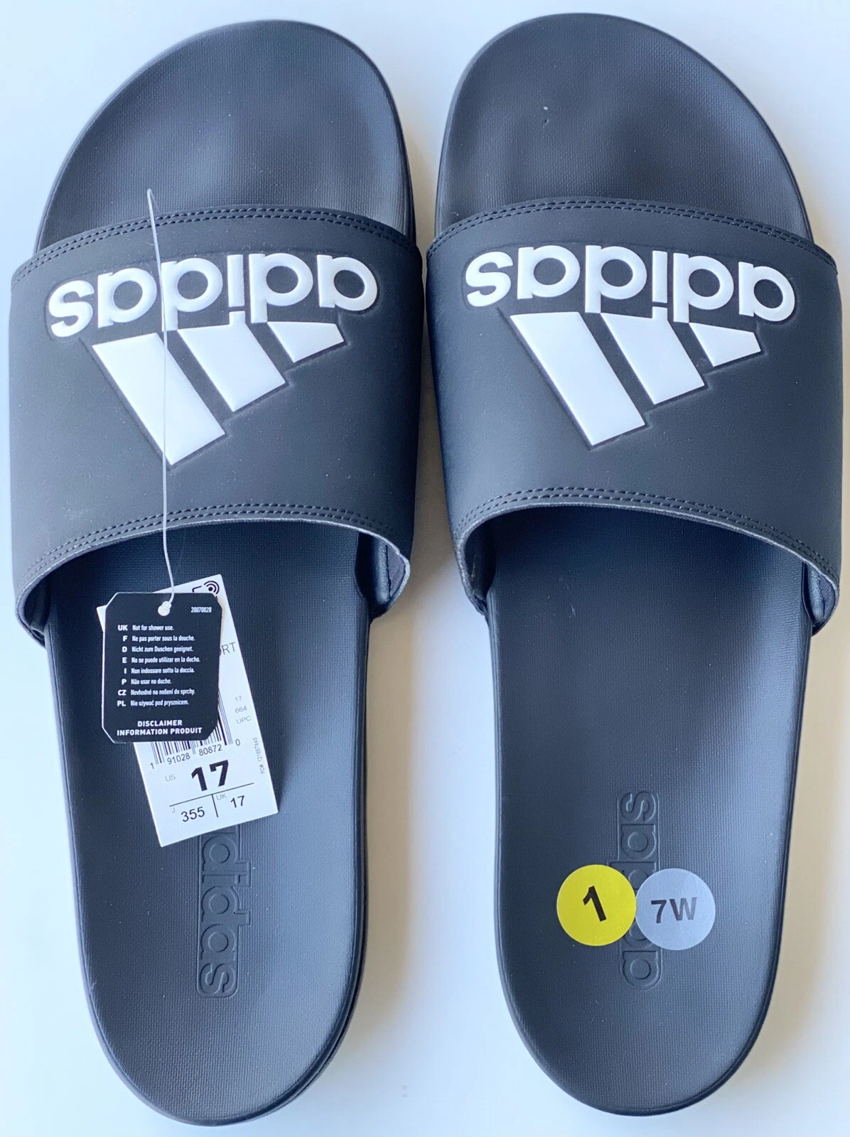 Adidas Adilette Comfort Slides Sandali Uomo Nero Bianco Taglia 17 CG3425 Nuovi