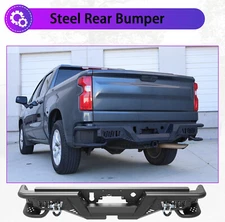 For 2019-2025 GMC Sierra 1500 Rear Bumper Set w/Sensor Hole+LED Lights+D-Rings