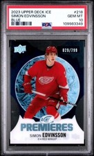 2023-24 Upper Deck Ice - Blue Ice Premieres Simon Edvinsson #218 /799 PSA 10
