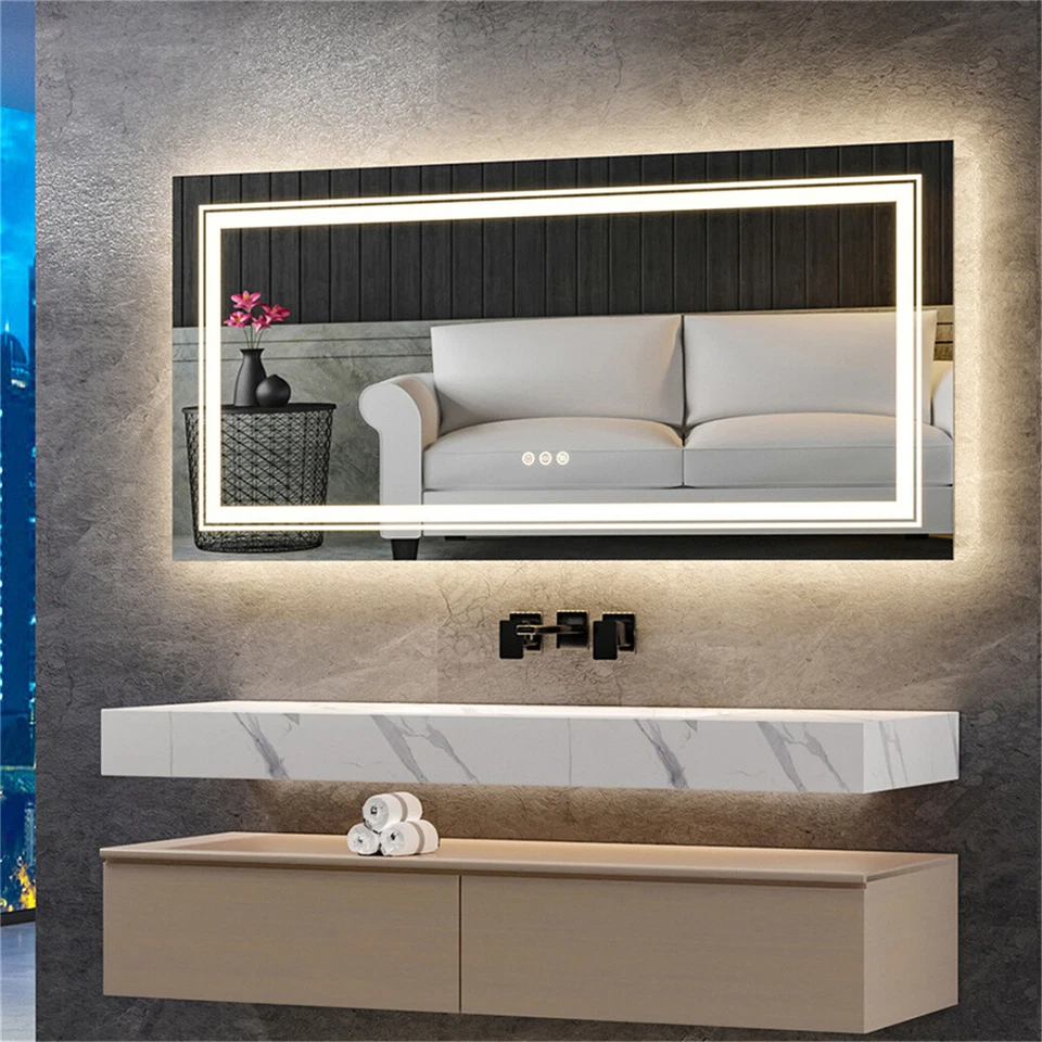 70/80/90/105/120CM Large LED Bathroom Mirror Antifog Wall Makeup Mirror UL IP65 - image 4 of 4