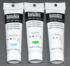 Lot of 3 - Blue, Green, Yellow - Liquitex Heavy Body Acrylics - Retail $26.47