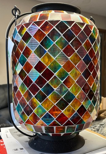 Evergreen 13.75"H Mosaic Glass Lantern, Rainbow Mosaic Glass, 8.7'' x 9.6'' x 13 - Picture 2 of 7