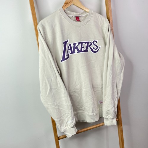 Mitchell & Ness Los Angeles Lakers Hoodie Mens Large Ivory Crew Neck Pullover - Picture 2 of 11