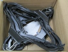 Box of 24 used plastic clothes hangers black adult size shoulders as shown
