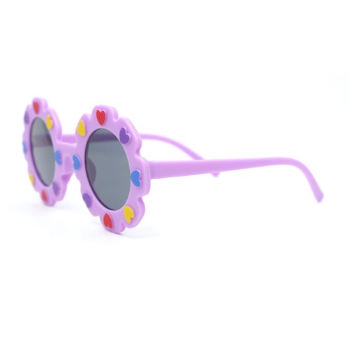 Girls Kids Size Heart Daisy Petal Round Circle Plastic Sunglasses - Picture 21 of 25