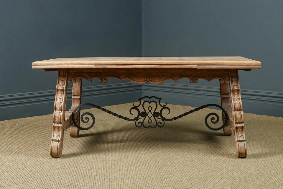 Антикварный испанский баскский дуб и железо 8 футов 9 дюймов трапезный кухонный обеденный стол около 1930 г. - Изображение 2 из 4