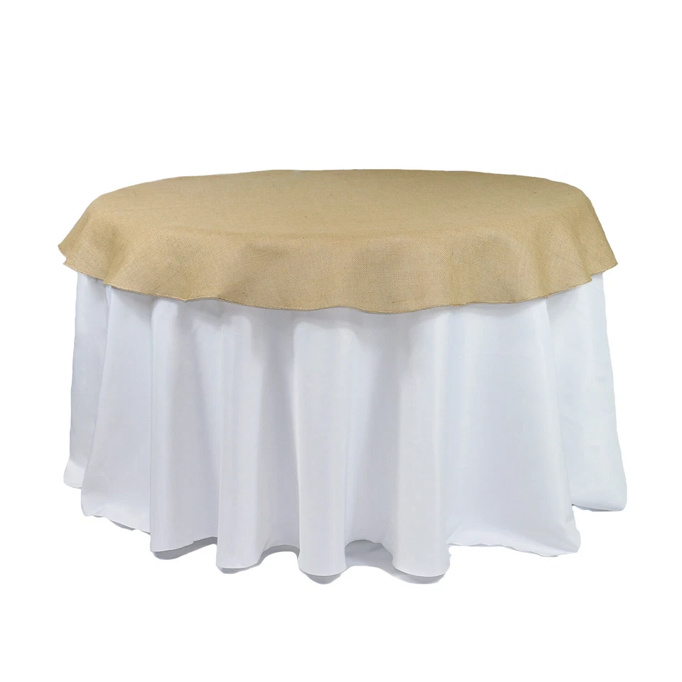 60英寸 圆形 Burlap 黄麻天然桌布乡村婚礼派对用餐 — 第 2/2 张图片