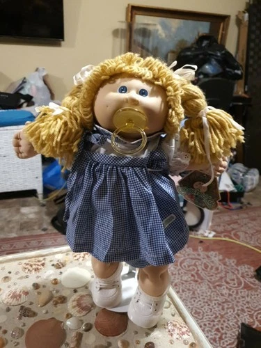 Cabbage Patch Kid Girl Doll #4 Paci Face Butterscotch Braid Hair,blue Eyes,Dress
