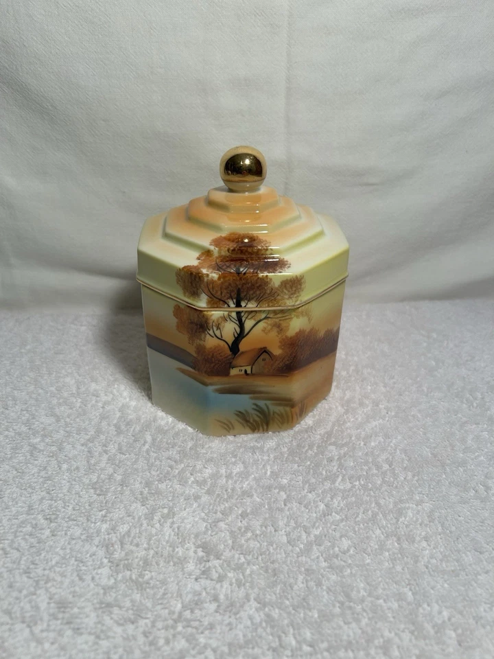 Vintage Noritake Tree In The Meadow Eight Sided Humidor Hand Painted Japan - Image 2 of 4