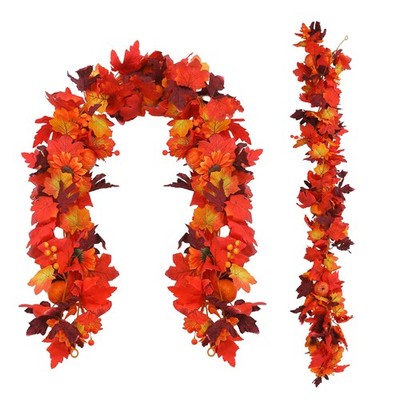 Artificial Fall Garland with Maple Leaves, Pumpkins & Berries   7Fft Orange A...