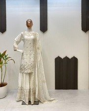 Festival Wear Chinnon Silk Sharara Suit With Dupatta For Women