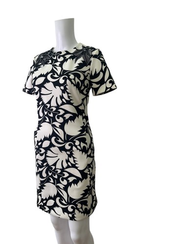 Zara Bodycon Dress Size M Womens EU42 Black & White Floral Zip Up Back Stretch - Picture 7 of 11