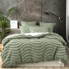 Cloud Linen Wave Cotton Chenille tufted Quilt cover Set Sage