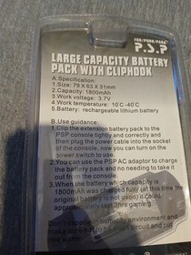 PSP Large Capacity Battery Pack 1800mah 3.7 Volt NEW Playstation Portable Nos