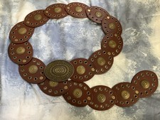 Vintage Western Boho Disc Waist Belt Y2K Bohemian Brown Gold Embellished 44"