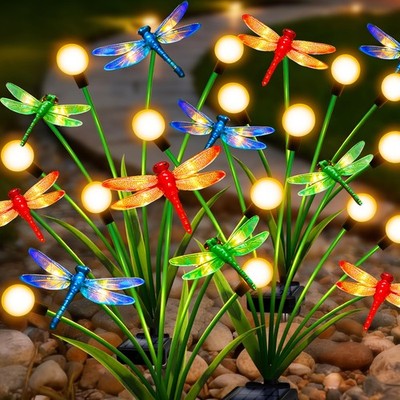 4 Pack Dragonfly Decorative Garden Stakes, 16Pcs 3D 4 Pack, Warm White 