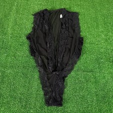 Unbranded Black Lace Teddy Bodysuit Open Front Sheer Wrap Lingerie Coquette M