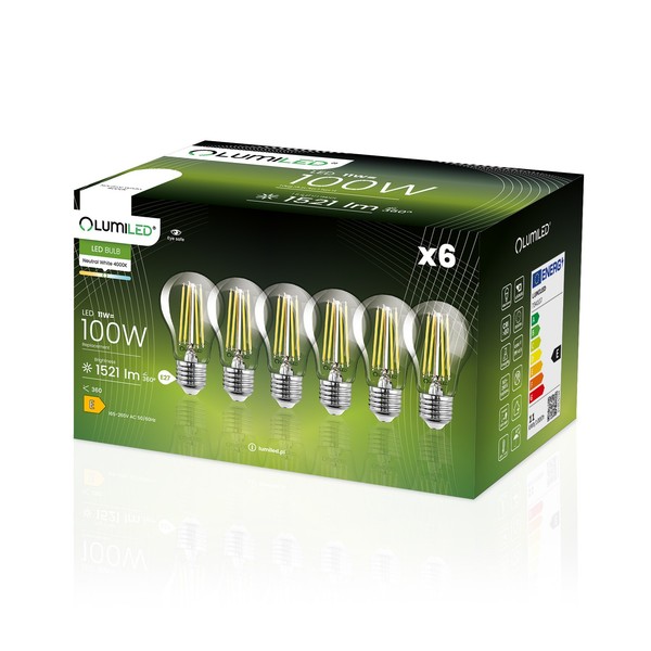6X Led-GlüHbirne E27 A60 11W = 100W 1521Lm 4000K Neutralweiß 360° Filament Lumil-image