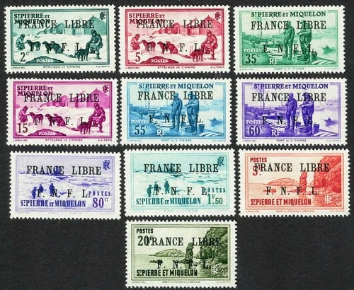10 SPM Local Motives 1941 FNFL FRANCE LIBRE Rare Values Reproduction Stamp sv