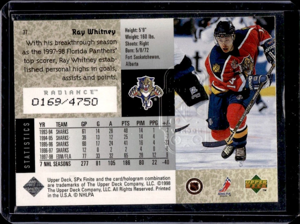 1998-99 SPx Finite Ray Whitney Radiance #169/4750 Panthers - Image 2 of 2