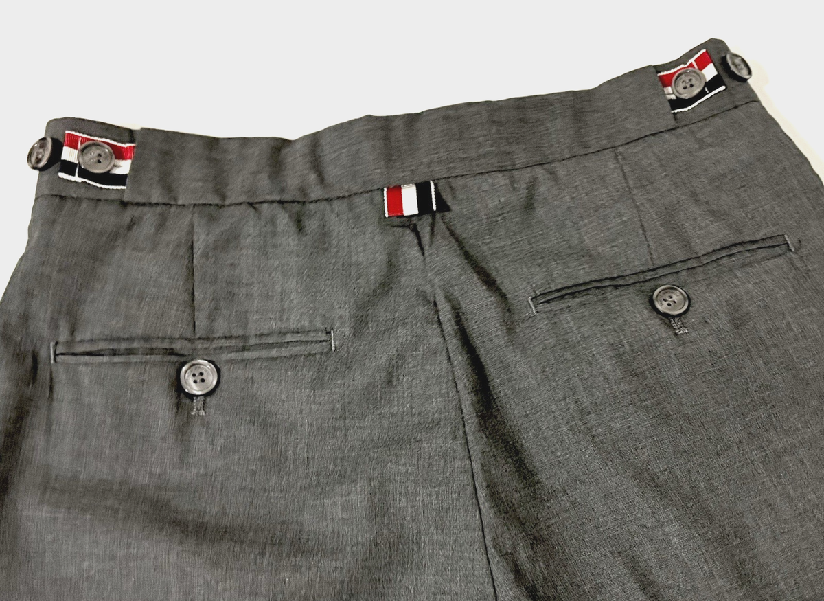 THOM BROWNE PANTS BUTTONED WAISTBAND, CUFFED, GRAY MADE IN JAPAN 1