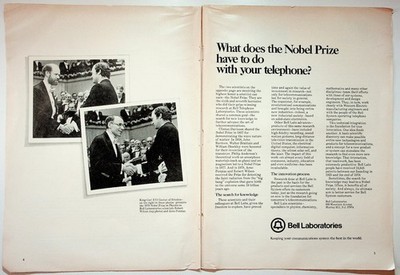 Bell Laboratories 1979 Print Advertisement Nobel Prize Science Telecom 8x11