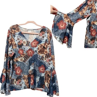 Womens VTG Y2K Babydoll Top 1X/2X Floral Fairy Grunge Hippie Gypsy Festival Boho