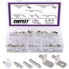 160Pcs Shelf Pin Assortment - 6 Style Nickel Plated Bracket Support