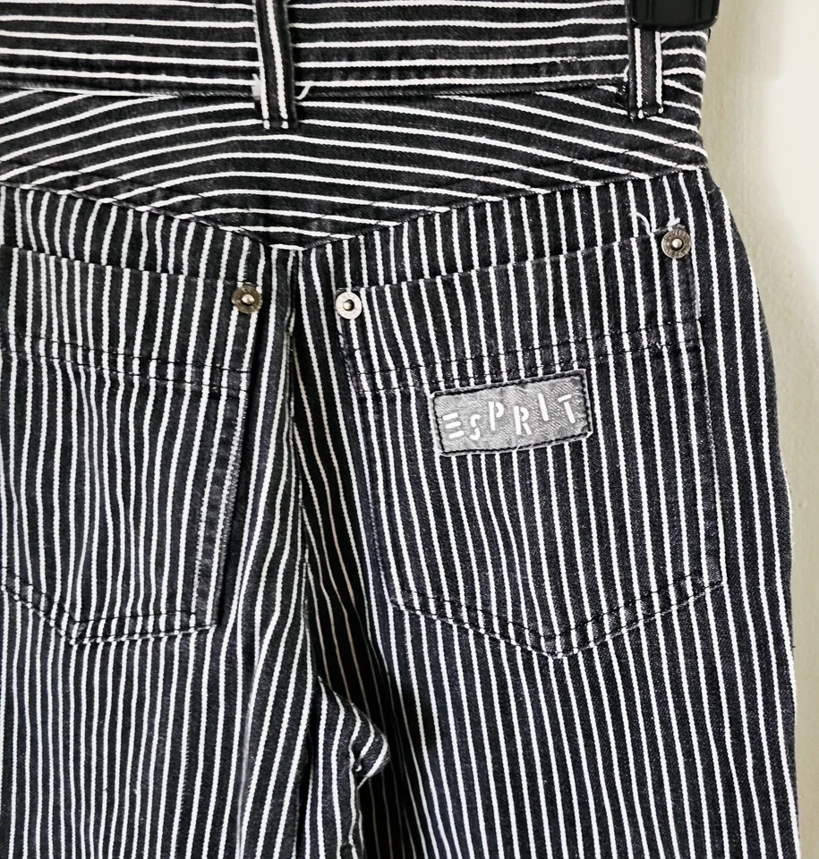 Pantalones de mezclilla vintage años 90 Esprit negro blanco a rayas niños talla 7 algodón plisado  Foto 4 de 4
