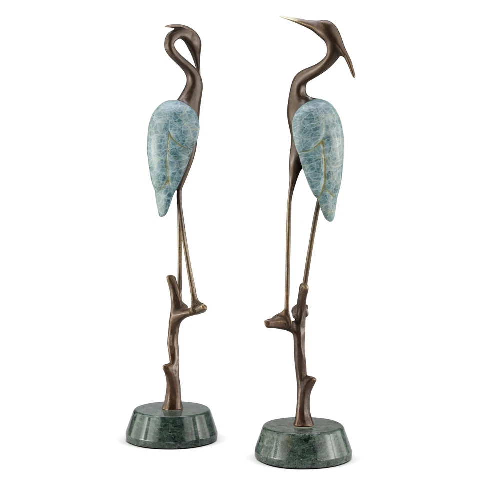 Водно-болотные угодья цапля пара скульптура латунь мрамор дома декоративный коллекционный - Изображение 4 из 4