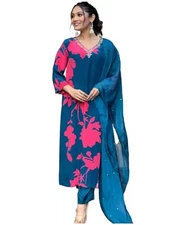 GoSriKi Women's Cotton Blend Kurta with Pant & Dupatta