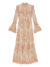 Gucci Fiorito Floral Print Ruffle Dress in Pink and Beige RRP $3100 size Small