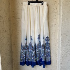 Johnny Was Ruta Pleated Wide Leg Pants Sz L Silk Cream Blue Floral NWT