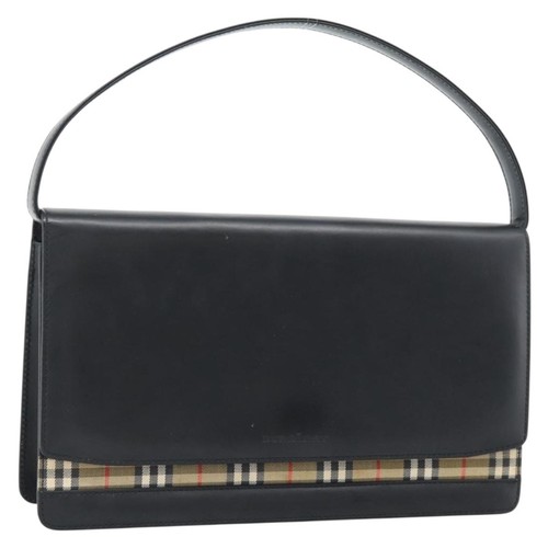 BURBERRY Nova Check Shoulder Bag Leather Black Silver Auth 184916