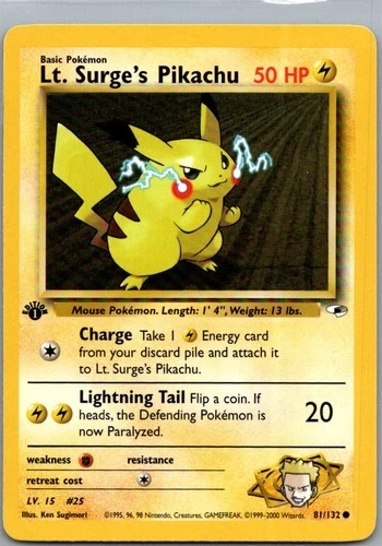 Lt. Surge's Pikachu 081/132 Gym Heroes Pokemon TCG Common NM