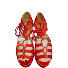 Dance  Sway Red Satin Latin Dance Heels Size 7 Lace Up 2.8  Heel