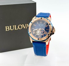 Reloj Bulova Marine Star A 98A227 automático esfera azul correa oro rosa 45 mm para hombre