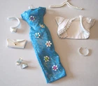 BARBIE FASHION CLOTHES ~ TEAL GLITTER SATIN OUTFIT+BLOERO w/ACCESSORIES SET