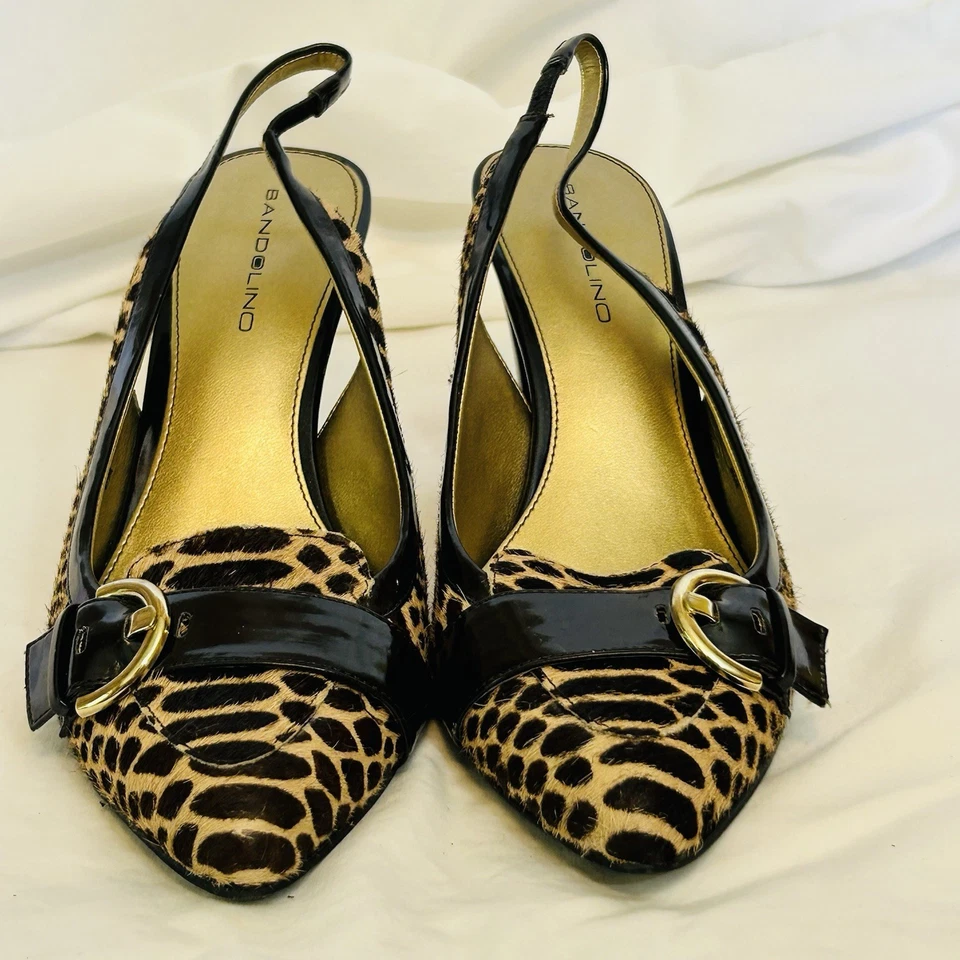 Zapatos de Vestir Bandolino Talla 8.5M Estampado Animal Marrón Cuero de Becerro Tacón Cordones Foto 2 de 4