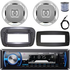 Pyle Single-DIN Marine Receiver W/Kit  Adapter Plate, 2x 6.5" 400W Max Speakers