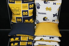 8 CORNHOLE BEANBAGS made w MICHIGAN WOLVERINES Fabric ACA Reg Bags, Top Quality!