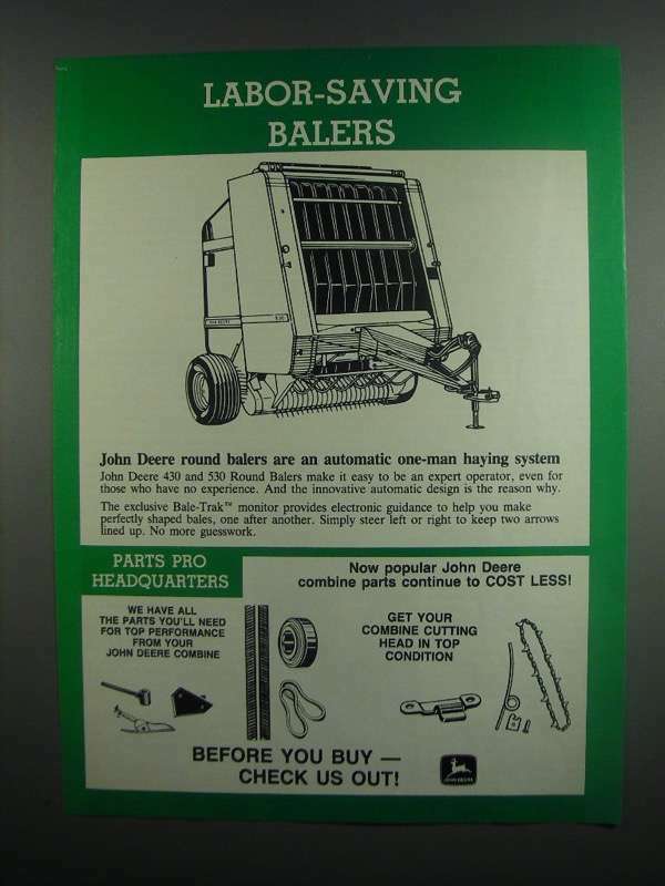 1984 John Deere 430 and 550 Round Balers Ad